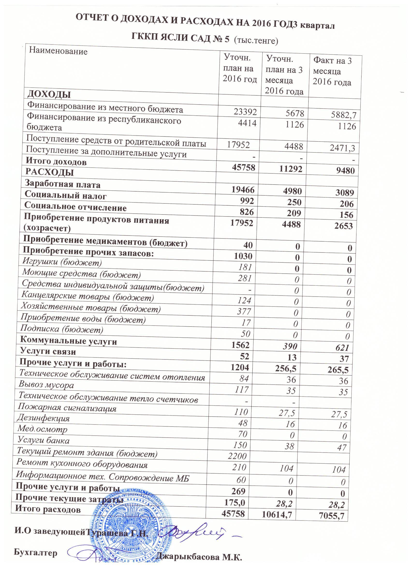 Отчет о доходах и расходах