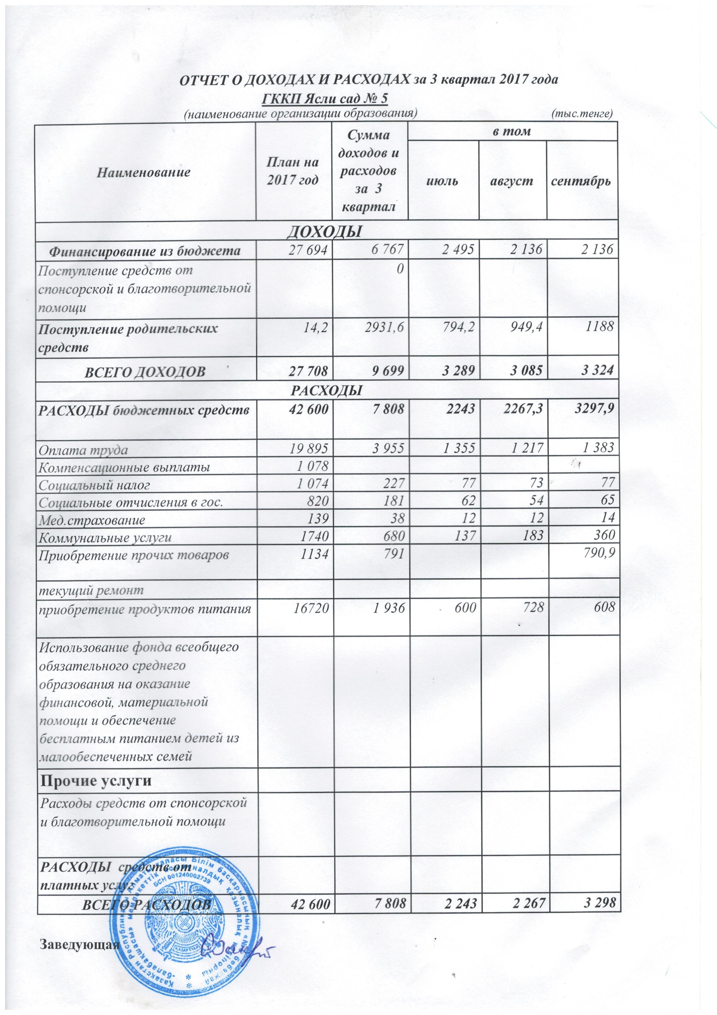 Отчет о доходах и расходах